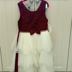 Burgundy and White Lace Tulle Dress